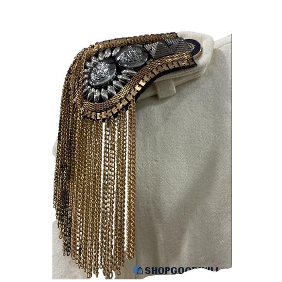 Zairouje Military Jacket L – Ivory Beaded Fringe Epaulette Blazer – Rare - Picture 4 of 5